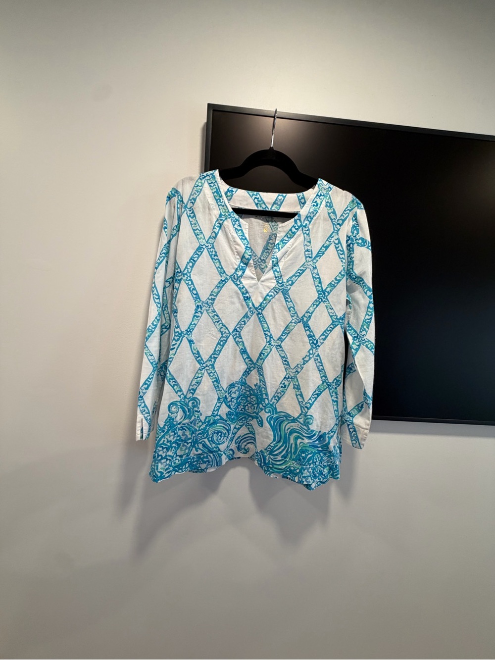 Lilly Pulitzer White & Turquoise Lattice V-Neck Tunic